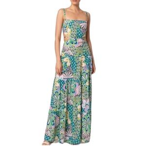 NWT Lefon Drawstring Maxi Dress in Multicolor Print